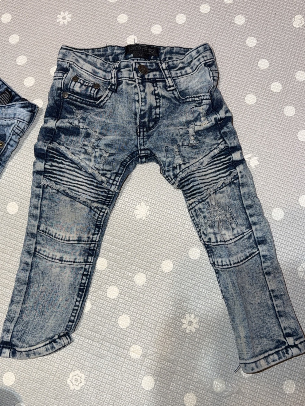 Kids Washed Blue Moto Jeans - Unbranded